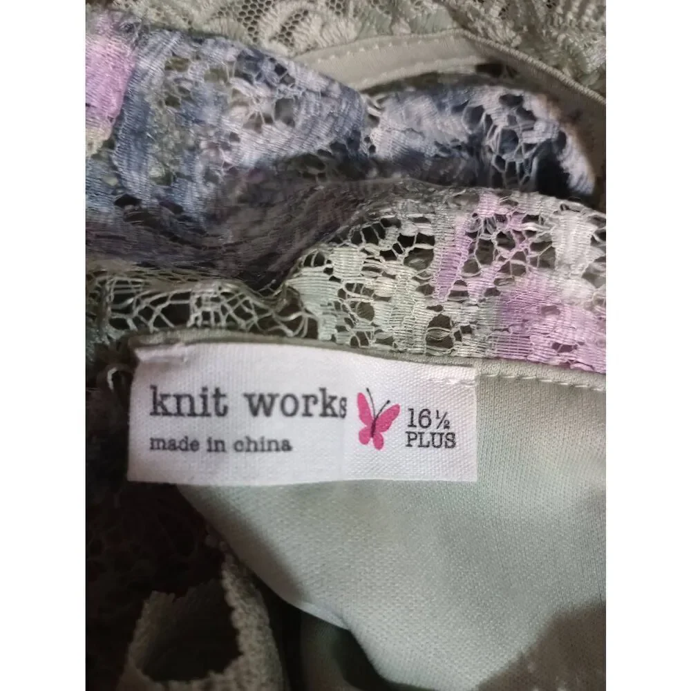 Knit works Dress Girls 16 1/2 Green Lace‎ Overlay Sleeveless